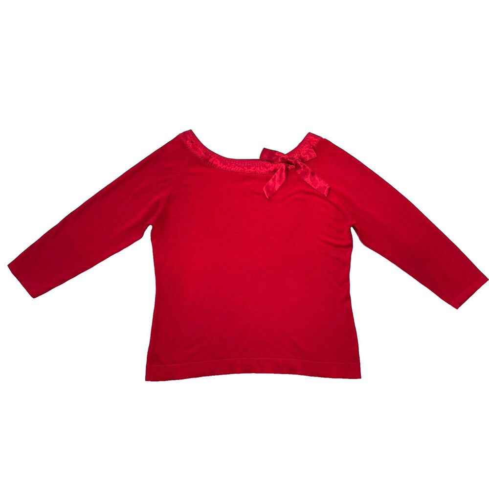 Vintage Notations Top Red Blouse Satin Bow Pinup Coquette Mod Retro Chic M